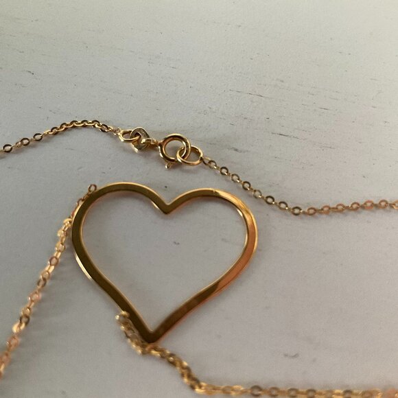 14k solid gold open heart necklace - Picture 2 of 9